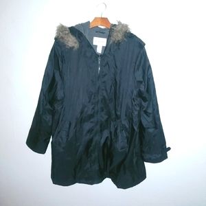 Roamans 2X Black Fur Trim Hoodie Weather Jacket Coat Plus